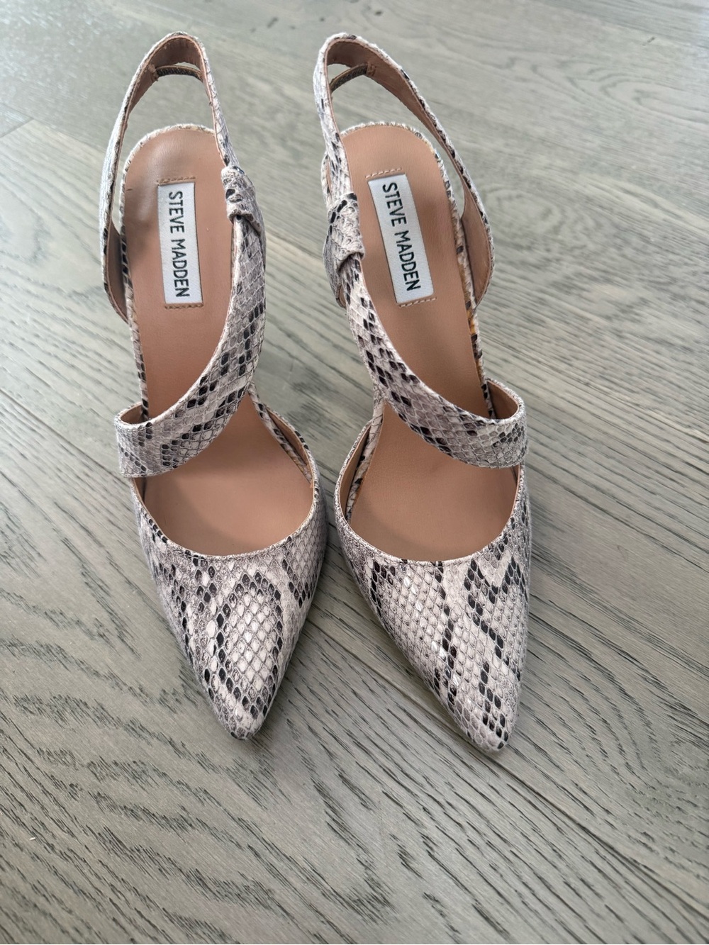 Steve Madden Beige Snake-Print Slingback Pointed Heels